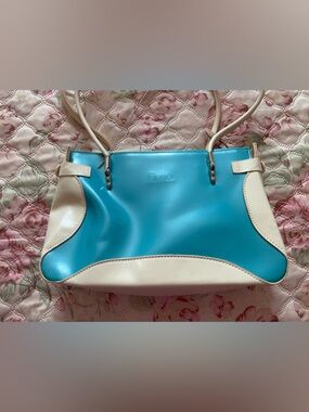 Beijo Turquoise and Cream Structured Tote